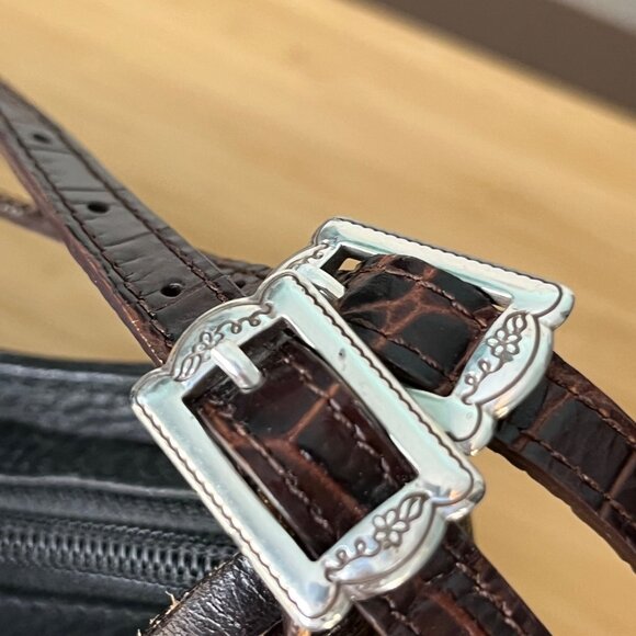 Brighton Designer Black Pebbled Leather & Brown Croc Shoulder Bag Wallet C18510 - Picture 5 of 15